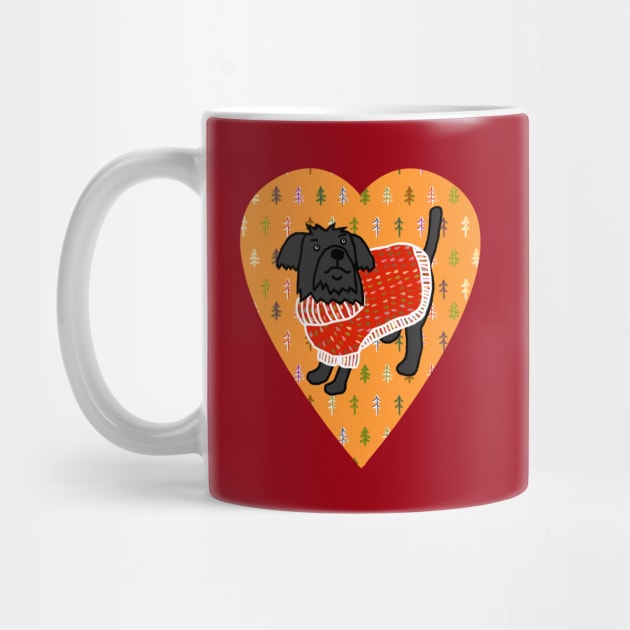 Cute Dog in Red Winter Sweater Love Heart Valentines Day by ellenhenryart